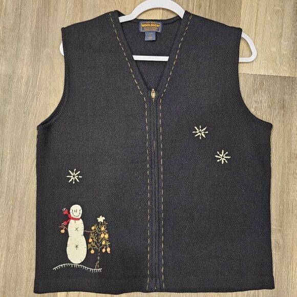 Woolrich size Large Ramie Cotton blend Vest embroidered Christmas Vest - Picture 1 of 8